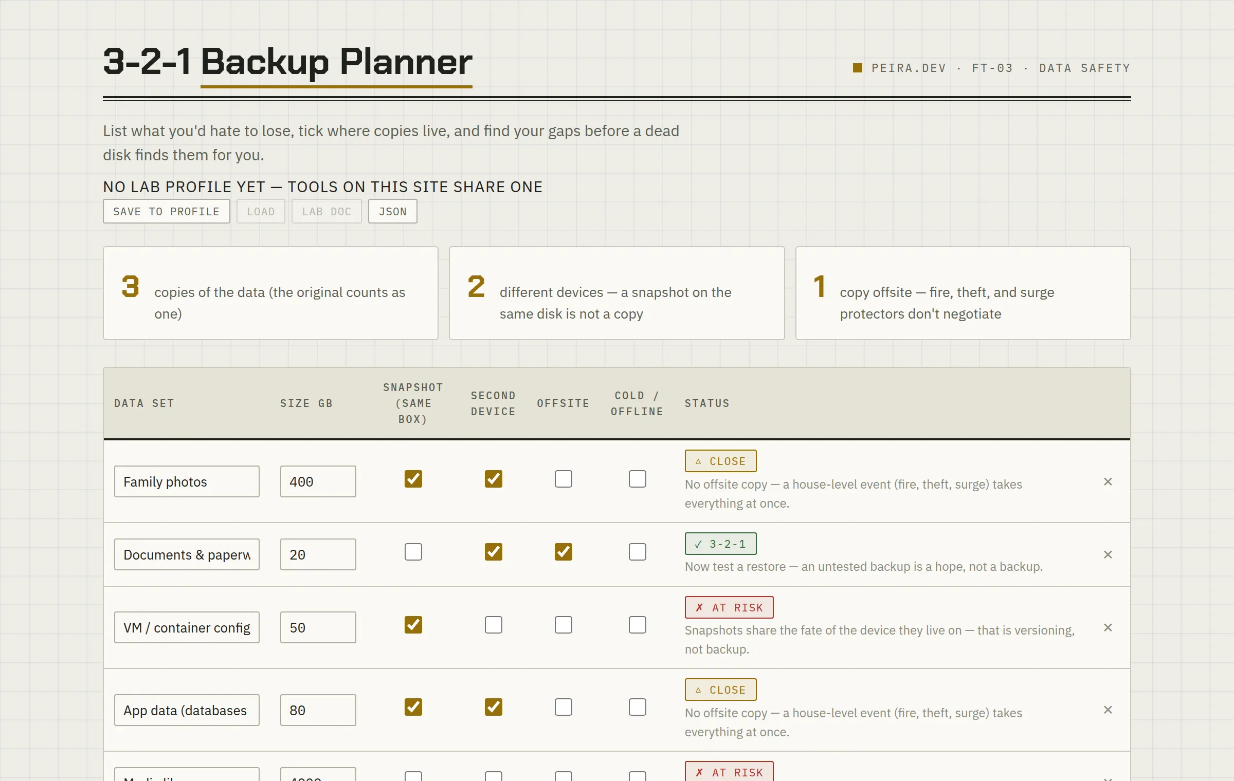3-2-1 Backup Planner — a look at the tool