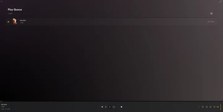 Plex now-playing screen showing the current item and play queue