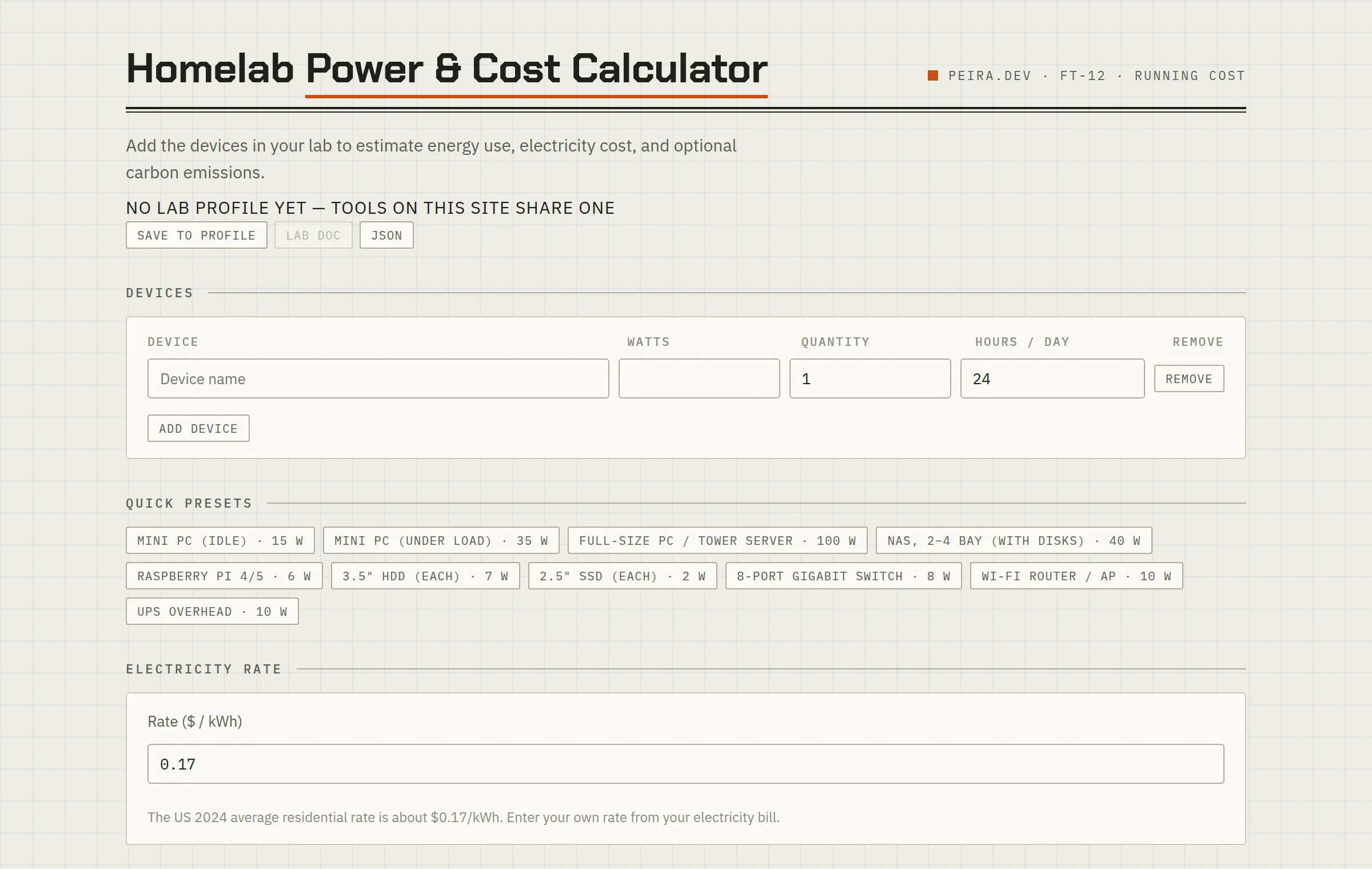 Power & Cost Calculator — a look at the tool